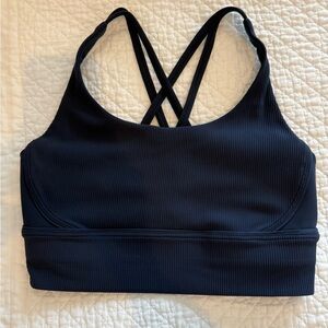 Lululemon Women's Energy Bra Longline - Navy Blue Ribbed Sports Bra, size 10